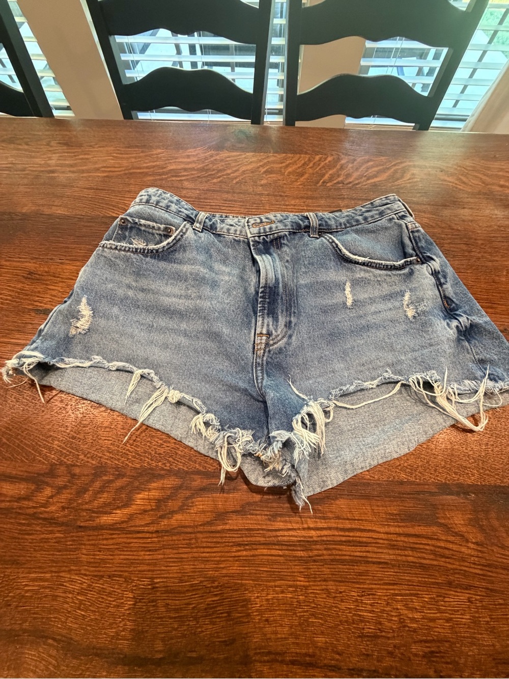 Zara Light Blue Distressed Denim Cutoff Shorts